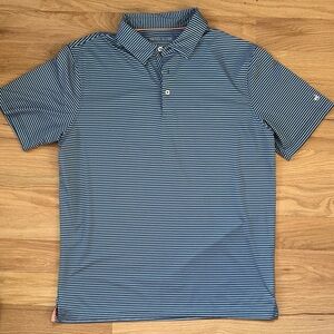 Michel Rouen blue striped short sleeve performance polo men's Large
